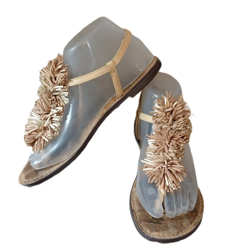 Sam Edelman Gates Gold And Tan Fringe Sandals Women's Size 7 T-strap Sandal